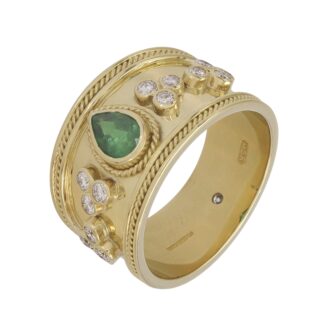 18ct Yellow Gold 0.63ct Pear Emerald & 0.59ct Diamond Ring