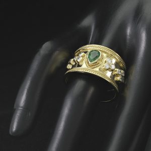 18ct Yellow Gold 0.63ct Pear Emerald &#038; 0.59ct Diamond Ring