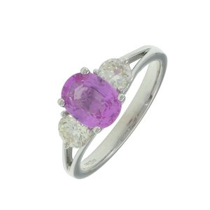 18ct White Gold 1.40ct Pink Sapphire &#038; 0.56ct Diamond Ring