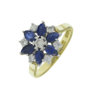 Vintage 1978 18ct Yellow Gold 1.50ct Sapphire & 0.46ct Diamond Cluster Ring