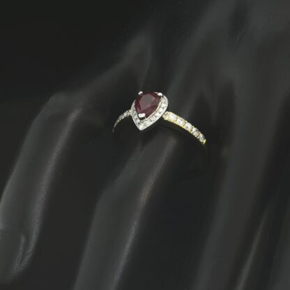 18ct Yellow Gold 0.80ct Pear Ruby & 0.28ct Diamond Halo Ring - Image 2