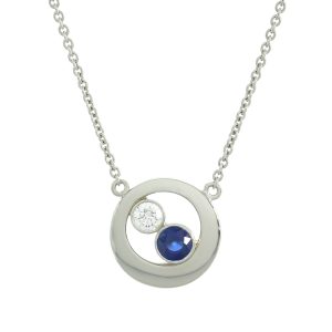 Platinum 0.25ct Diamond 0.55ct Sapphire Elliptical Necklace