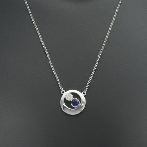 Platinum 0.25ct Diamond 0.55ct Sapphire Elliptical Necklace