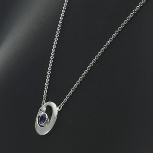 Platinum 0.25ct Diamond 0.55ct Sapphire Elliptical Necklace