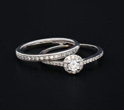 18ct White Gold 0.20ct Round Diamond Ring & 0.08ct Diamond Half Eternity Band