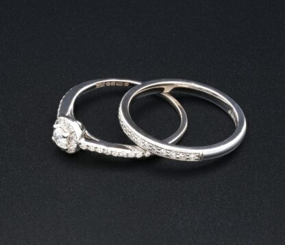 18ct White Gold 0.20ct Round Diamond Ring & 0.08ct Diamond Half Eternity Band