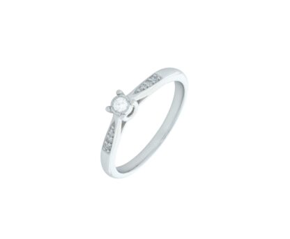 9ct White Gold 0.10ct Single Stone Diamond Ring & Shoulders