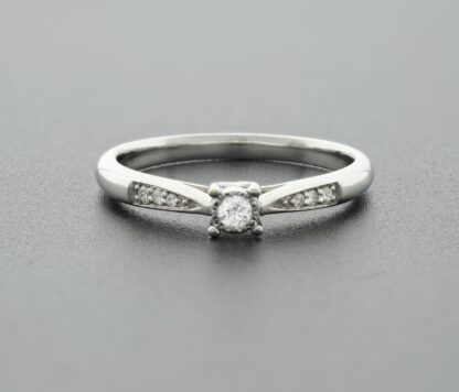 9ct White Gold 0.10ct Single Stone Diamond Ring & Shoulders