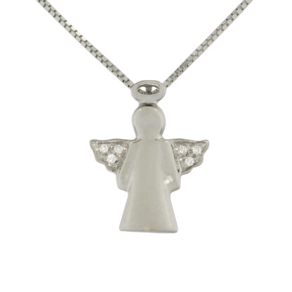 18ct White Gold Diamond Angel Pendant & 18ct Chain