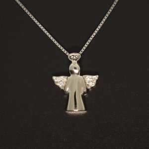 18ct White Gold Diamond Angel Pendant &#038; 18ct Chain