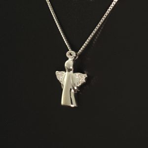 18ct White Gold Diamond Angel Pendant &#038; 18ct Chain