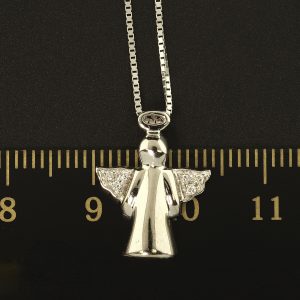 18ct White Gold Diamond Angel Pendant &#038; 18ct Chain