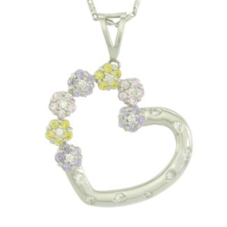 18ct White Gold Gemstone Heart Pendant & Chain