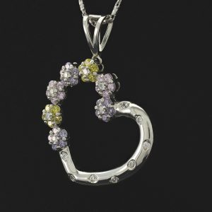 18ct White Gold Gemstone Heart Pendant &#038; Chain