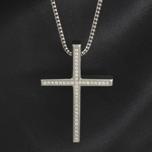 18ct White Gold 0.41ct Diamond Cross &#038; Franco Chain 18&#8243;