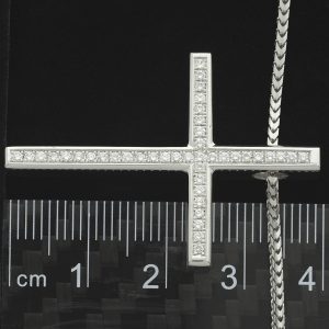 18ct White Gold 0.41ct Diamond Cross &#038; Franco Chain 18&#8243;