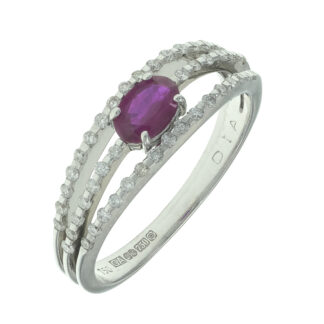 18ct White Gold 0.35ct Ruby & 0.20ct Split Band Ring