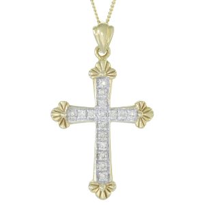 18ct Yellow Gold 0.50ct Diamond Cross Necklace 18&#8243;