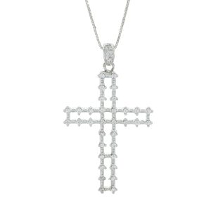 18ct White Gold 0.15ct Diamond Cross Necklace 18&#8243;