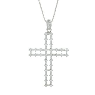 18ct White Gold 0.15ct Diamond Cross Necklace 18"