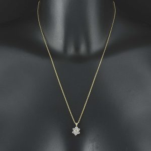 18ct Yellow Gold 1.00ct Diamond Cluster Necklace &#038; Earring Set 19&#8243;