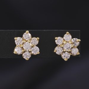 18ct Yellow Gold 1.00ct Diamond Cluster Necklace &#038; Earring Set 19&#8243;