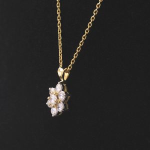 18ct Yellow Gold 1.00ct Diamond Cluster Necklace &#038; Earring Set 19&#8243;