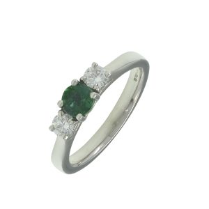 Platinum 0.20ct Emerald &#038; 0.20ct Diamond Trilogy Ring