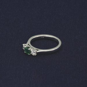 Platinum 0.20ct Emerald &#038; 0.20ct Diamond Trilogy Ring