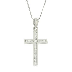 9ct White Gold 0.25ct Diamond Cross Necklace 16&#8243;