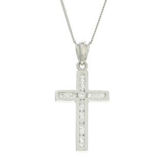 9ct White Gold 0.25ct Diamond Cross Necklace 16"