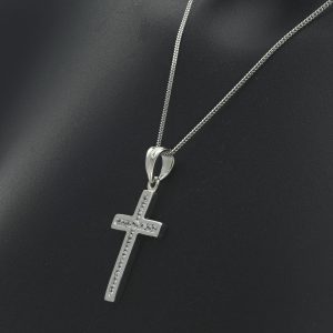9ct White Gold 0.25ct Diamond Cross Necklace 16″