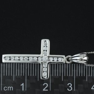 9ct White Gold 0.25ct Diamond Cross Necklace 16″