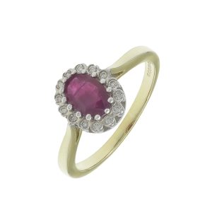 9ct Yellow Gold 0.60ct Ruby &#038; 0.12ct Diamond Cluster Ring