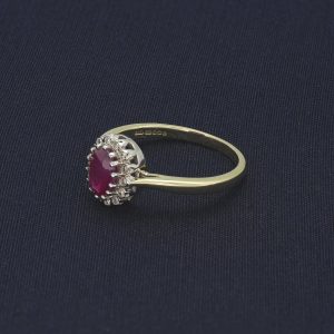 9ct Yellow Gold 0.60ct Ruby & 0.12ct Diamond Cluster Ring