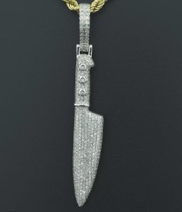 9ct White Gold 0.99ct Diamond Chef’s Knife Pendant