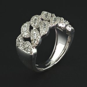 9ct White Gold 0.94ct Diamond Cuban Ring