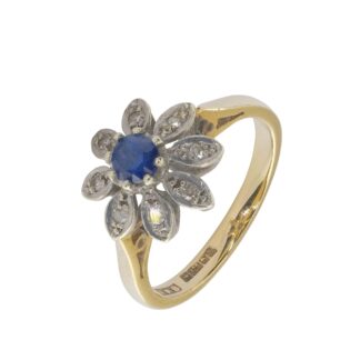 9ct Yellow Gold Children's Diamond and Sapphire Flower Ring