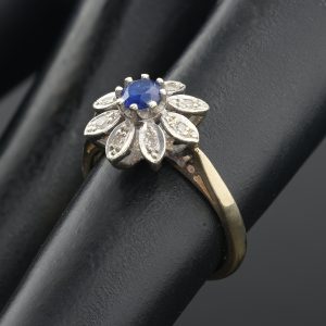 9ct Yellow Gold Children’s Diamond and Sapphire Flower Ring