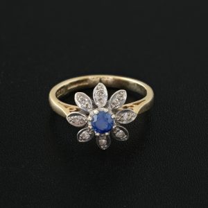 9ct Yellow Gold Children’s Diamond and Sapphire Flower Ring
