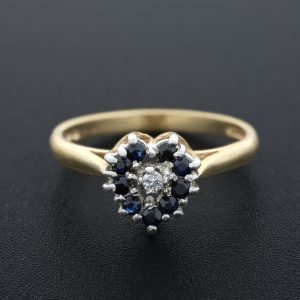 9ct Yellow Gold Diamond and Sapphire Heart Ring
