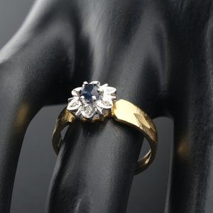 9ct Yellow Gold Diamond and Sapphire Flower Ring