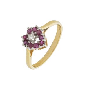 9ct Yellow Gold Ruby and Diamond Heart Ring