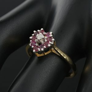 9ct Yellow Gold Ruby and Diamond Heart Ring
