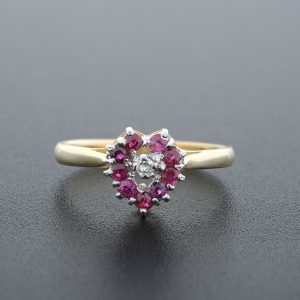9ct Yellow Gold Ruby and Diamond Heart Ring