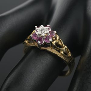 9ct Yellow Gold Diamond and Ruby Cluster Ring
