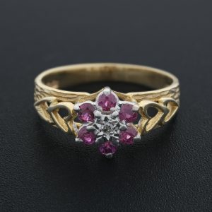 9ct Yellow Gold Diamond and Ruby Cluster Ring