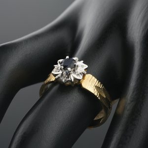 9ct Yellow Gold Sapphire and Diamond Flower Ring