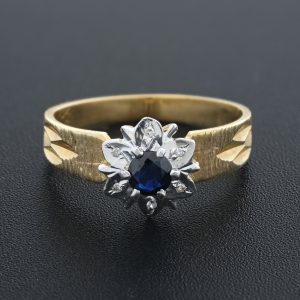 9ct Yellow Gold Sapphire and Diamond Flower Ring