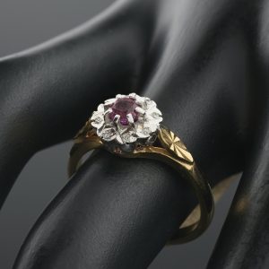 9ct Yellow Gold Ruby and Diamond Cluster Ring